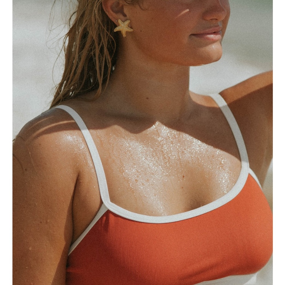 NWT! Geode Coral Swim Set with White Trim (2 tops & bottom!) Super Flattering! - Picture 6 of 15